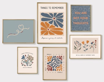 Pósteres de salud mental, juego de 6 láminas para decoración de consultorios de terapia, láminas artísticas de psicología, arte mural imprimible para consultorios de consejería.