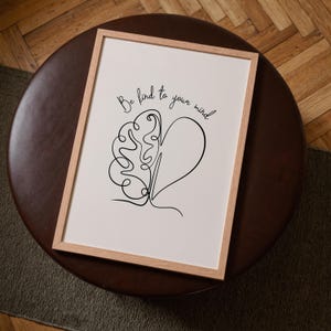 Be Kind to Your Mind, Mental Health Poster Black, Therapy Office Decor, Psychology Art Print, Brain Health, Mindfulness Poster image 5