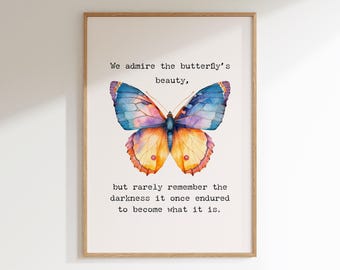 Citas inspiradoras: Arte mural sobre salud mental, decoración para consultorios y hogares, láminas de mariposas (descarga digital)