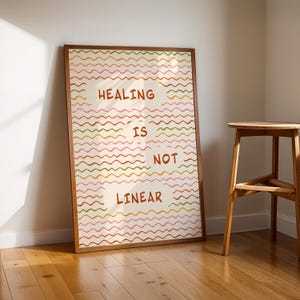 Healing Is not Linear Wall Art Print, Mental Health Poster, Therapy Office Decor, Inspirational Quotes, Retro Mental Health Decor
