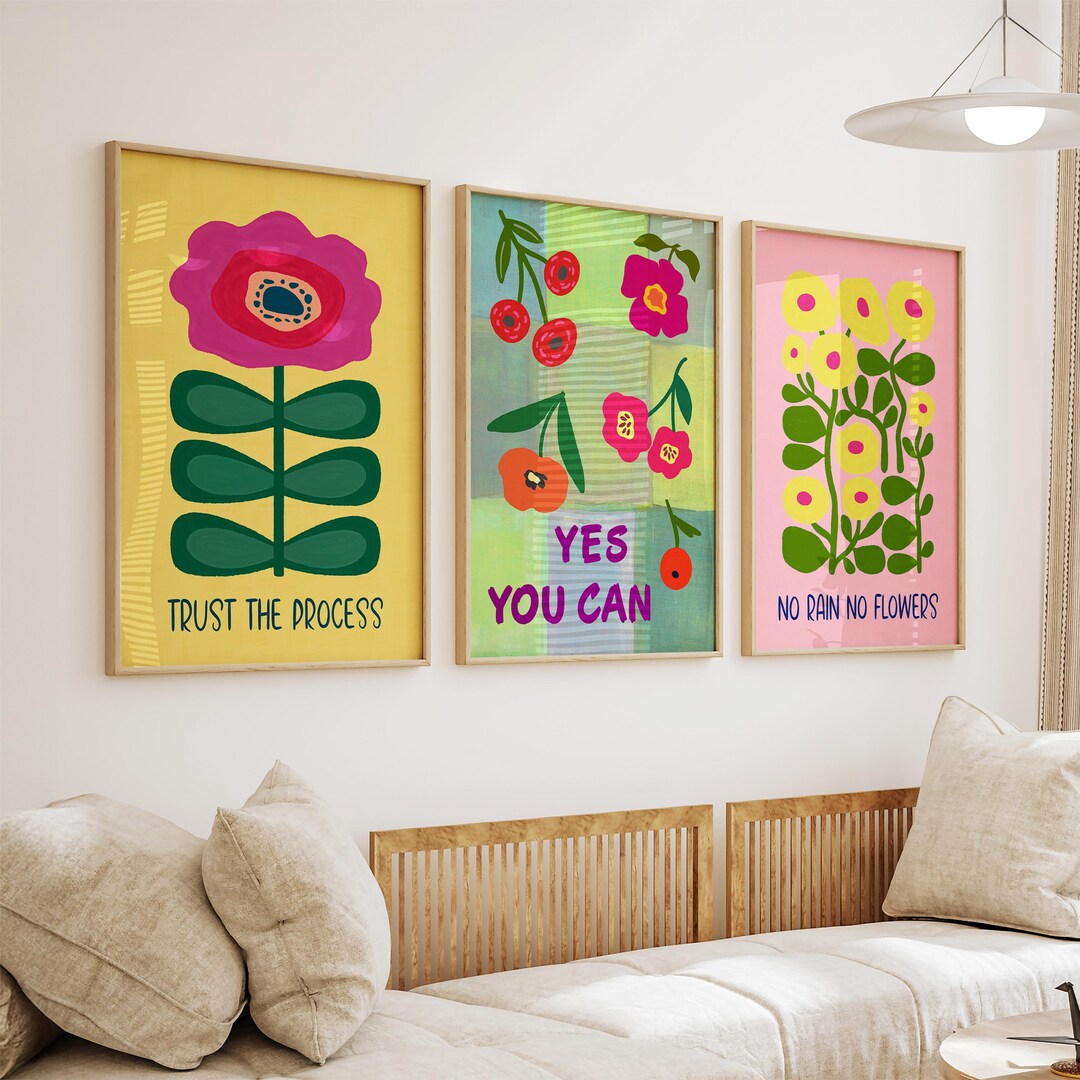 Mental Health Wall Art Set: 3 Hand Drawn Posters for Therapy Office ...