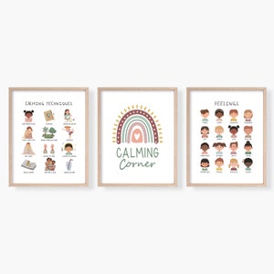 Calming Corner Bundle of 3 Posters, Calm Down Corner, Classroom Prints, Feelings for Kids, Calming Techniques, School Psychology