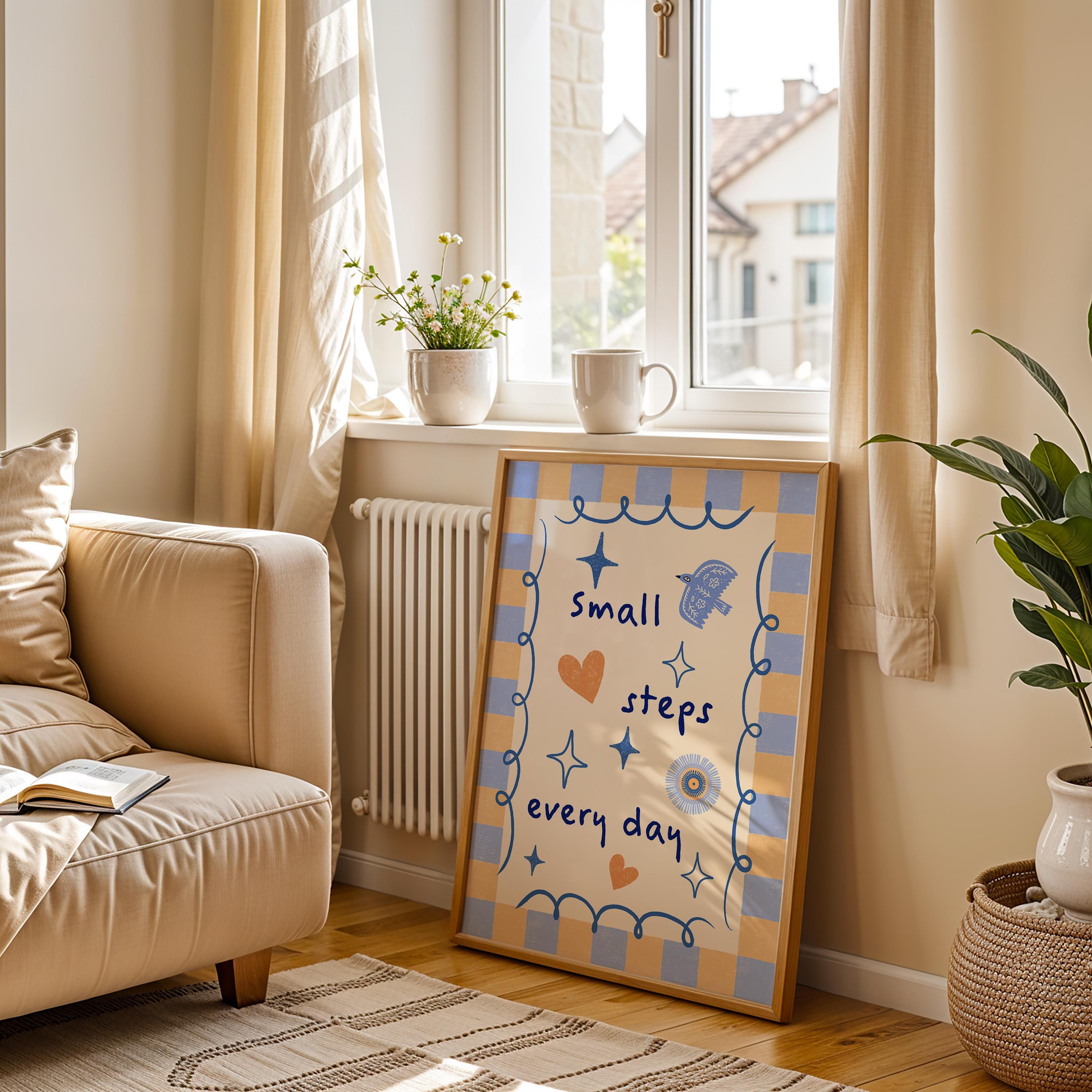 Small Steps Every Day Print: Inspirational Hand-drawn Wall Art, Mental ...