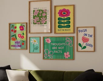 6 Mental Health Posters, Colorful Printable Wall Art for Therapy Office Decor, Inspirational and Motivational Prints (Digital Download)