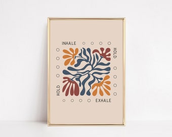 Breathing Poster, Box Breathing Wall Art Print for Therapy Office Decor, Mindfulness Art Print, Breathwork Printable