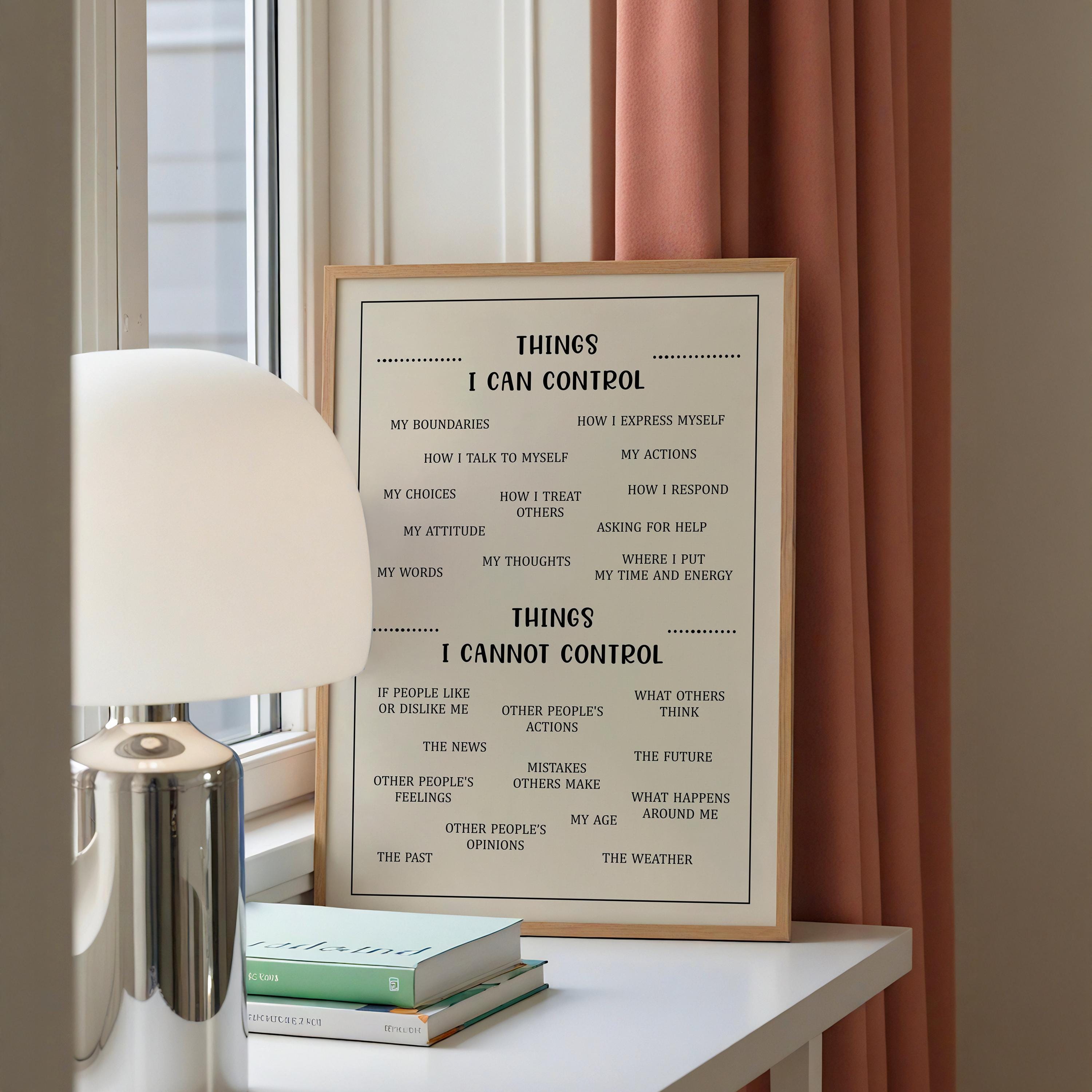 Things I Can and Cannot Control Poster, Mental Health Prints, Therapy ...