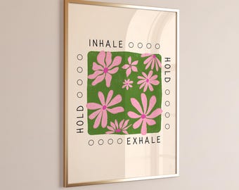 Mindful Breathing, Inhale Exhale Print, Therapy Office Decor,  Box Breathing Poster, Psychology Art Print, Mental Health Wall Art