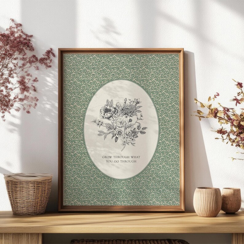 Grow Through What You Go Through, Vintage Office Decor, Mental Health Poster, Meaningful Wall Art, Inspirational Print, Therapy Office Art image 2