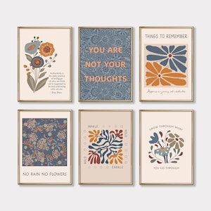 Poster sulla salute mentale, set di 6 stampe sulla salute mentale per l'arredamento dell'ufficio terapeutico, stampe d'arte di psicologia, arte da parete significativa stampabile