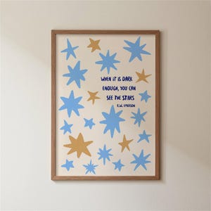 Inspirational Hand-Drawn Wall Art Print: Ralph Waldo Emerson Quote Poster, When it is Dark Enough (Digital Download) image 2