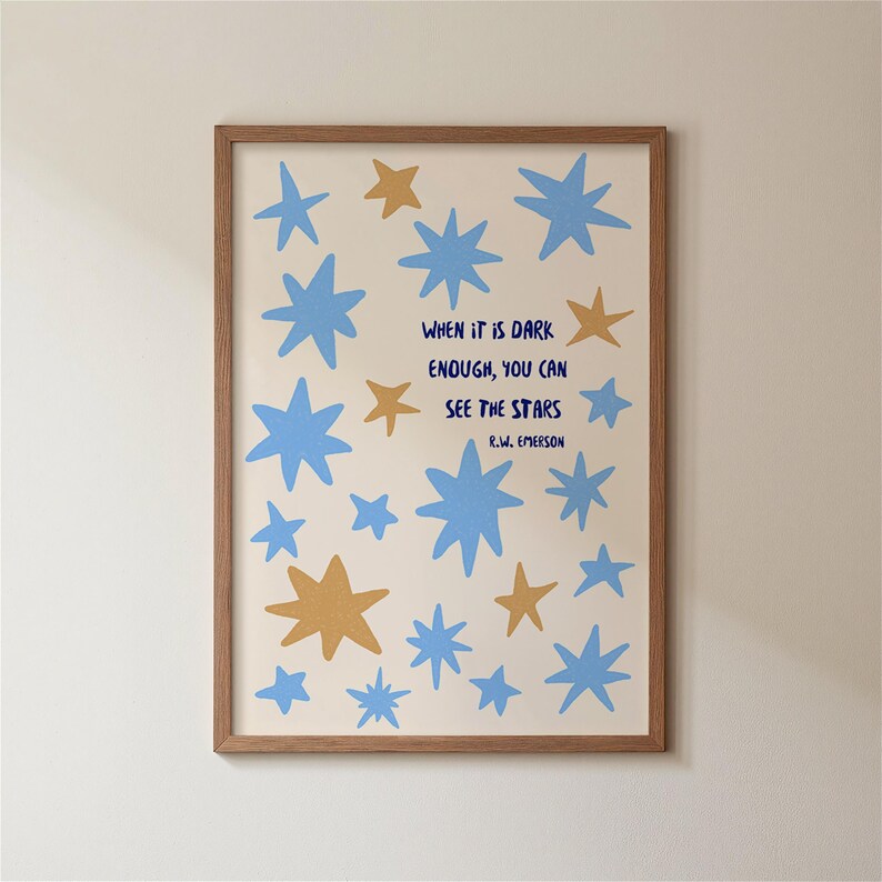 Inspirational Hand-Drawn Wall Art Print: Ralph Waldo Emerson Quote Poster, When it is Dark Enough (Digital Download) image 2