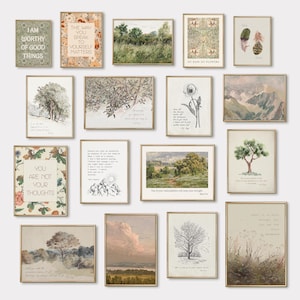 Mental Health Gallery Wall Set, 17 Vintage Prints for Therapy Office Decor, Inspirational Mental Health Quotes