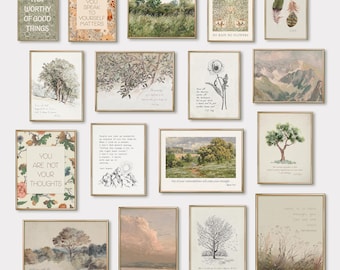 Mental Health Gallery Wall Set, 17 Vintage Prints for Therapy Office Decor, Inspirational Mental Health Quotes