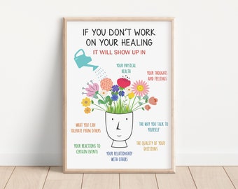 Healing Art Print, Mental Health Poster, If You don't Work on Your Healing, Therapy Office decor, Psychologist School Counselor, DBT