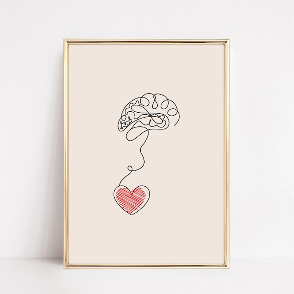 Affiche sur le cerveau et le cœur, art mural sur la santé mentale, décor de bureau de thérapie, bureau de conseiller, impression d’art en psychologie