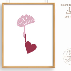 Mental Health Poster, Therapy Wall Art, CBT Therapy Print, Psychology Art, Brain Heart Poster, Therapy Office Decor