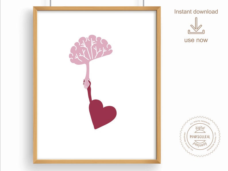 Mental Health Poster, Therapy Wall Art, CBT Therapy Print, Psychology Art, Brain Heart Poster, Therapy Office Decor