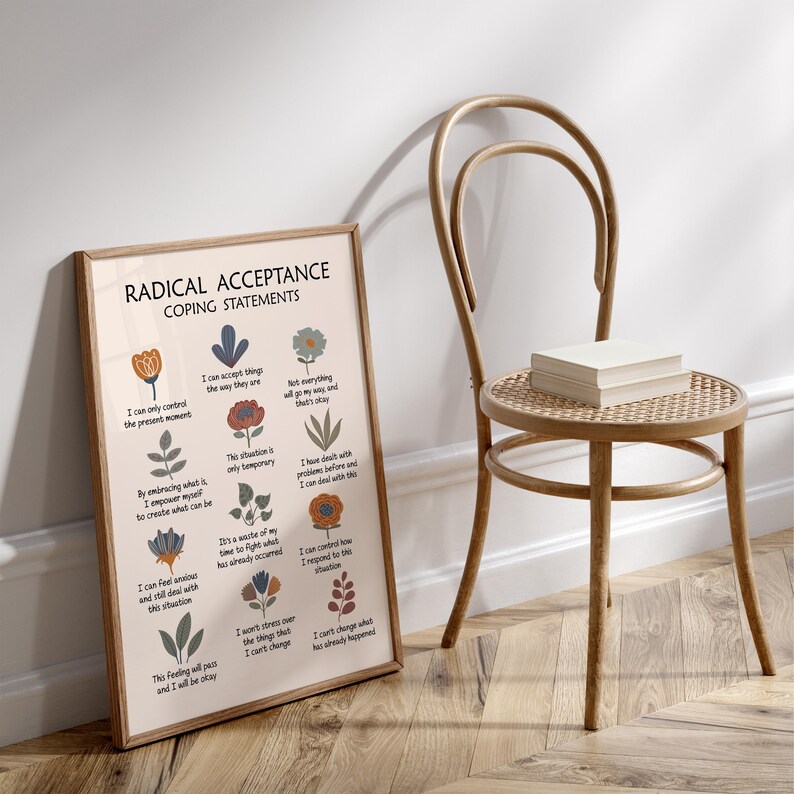 Radical Acceptance Coping Statements Printable, DBT Poster for Therapy Office Decor, Cognitive Distortions and Acceptance Commitments image 6
