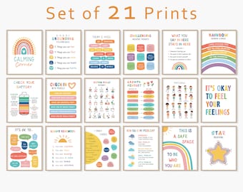 21 Mental Health Posters, Psychology Prints for Kids, Zones of Regulation, Kids Emotions, Coping Skills, Things I Can Control