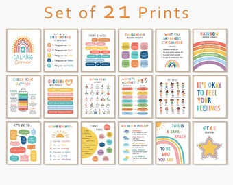 21 Mental Health Posters, Psychology Prints for Kids, Zones of Regulation, Kids Emotions, Coping Skills, Things I Can Control