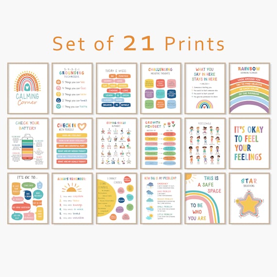 21 Mental Health Posters, Psychology Prints for Kids, Zones of Regulation, Kids Emotions, Coping Skills, Things I Can Control
