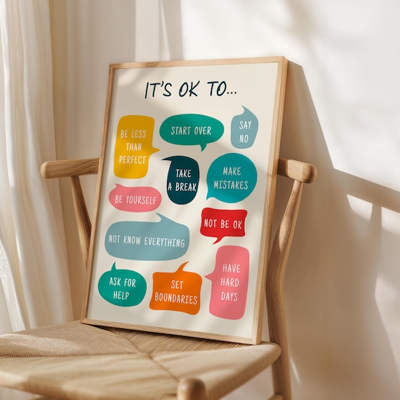 Its OK to not Be OK, Mental Health Poster, School Counselor, Classroom Poster, Calm Corner, Psychology Art, Its ok to be Yourself