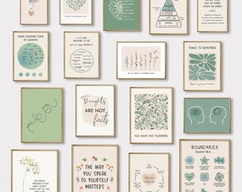 20 Mental Health Posters, Therapy Office Art Prints, Counselor Office Decor, Psychology Wall Art Prints Green