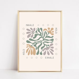 Respiración consciente, póster de respiración en caja, decoración de oficina de terapia, ejercicios de respiración, impresión de arte de pared de psicología, salud mental digital