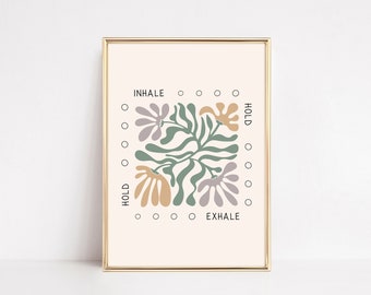 Mindful Breathing, Box Breathing Poster, Therapy Office Decor, Breathing Exercises, Psychology Wall Art Print, Mental Health Digital