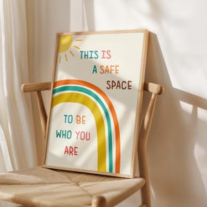 Poster "Safe Space", Decorazione per ufficio di terapia, Angolo tranquillo, Assistenza sociale scolastica, Spazio sicuro per essere se stessi, Psicologo scolastico