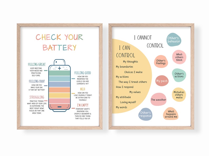 Set of 12 Psychology Posters for Kids, Classroom Bundle, Coping Skills Poster, Feelings Chart, Growth Mindset, Zones of Regulation image 2