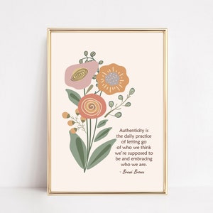 Brene Brown Quote Wall Art Print, Therapy Office Decor, Brene Brown Authenticity Quote Printable, Mental Health Art, Psychology Prints