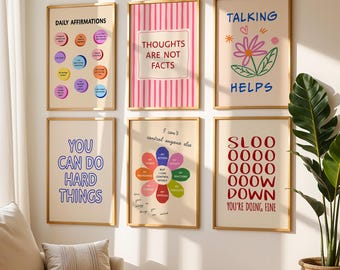 Mentale Gesundheit Poster, 6 Kunstdrucke, Psychische Gesundheit, Therapie Bürodeko, Inspirational Zitate Printable, Schul Ratgeber Dekor