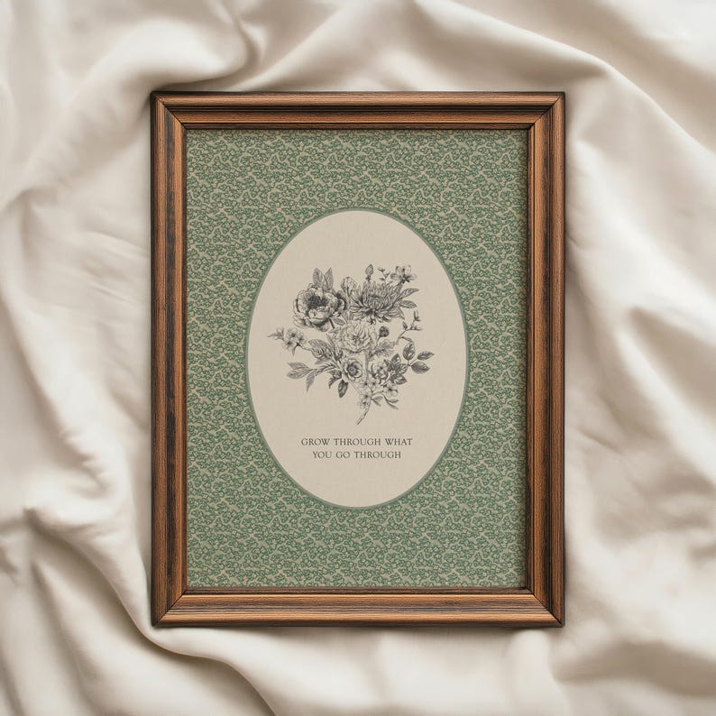 Grow Through What You Go Through, Vintage Office Decor, Mental Health Poster, Meaningful Wall Art, Inspirational Print, Therapy Office Art image 1