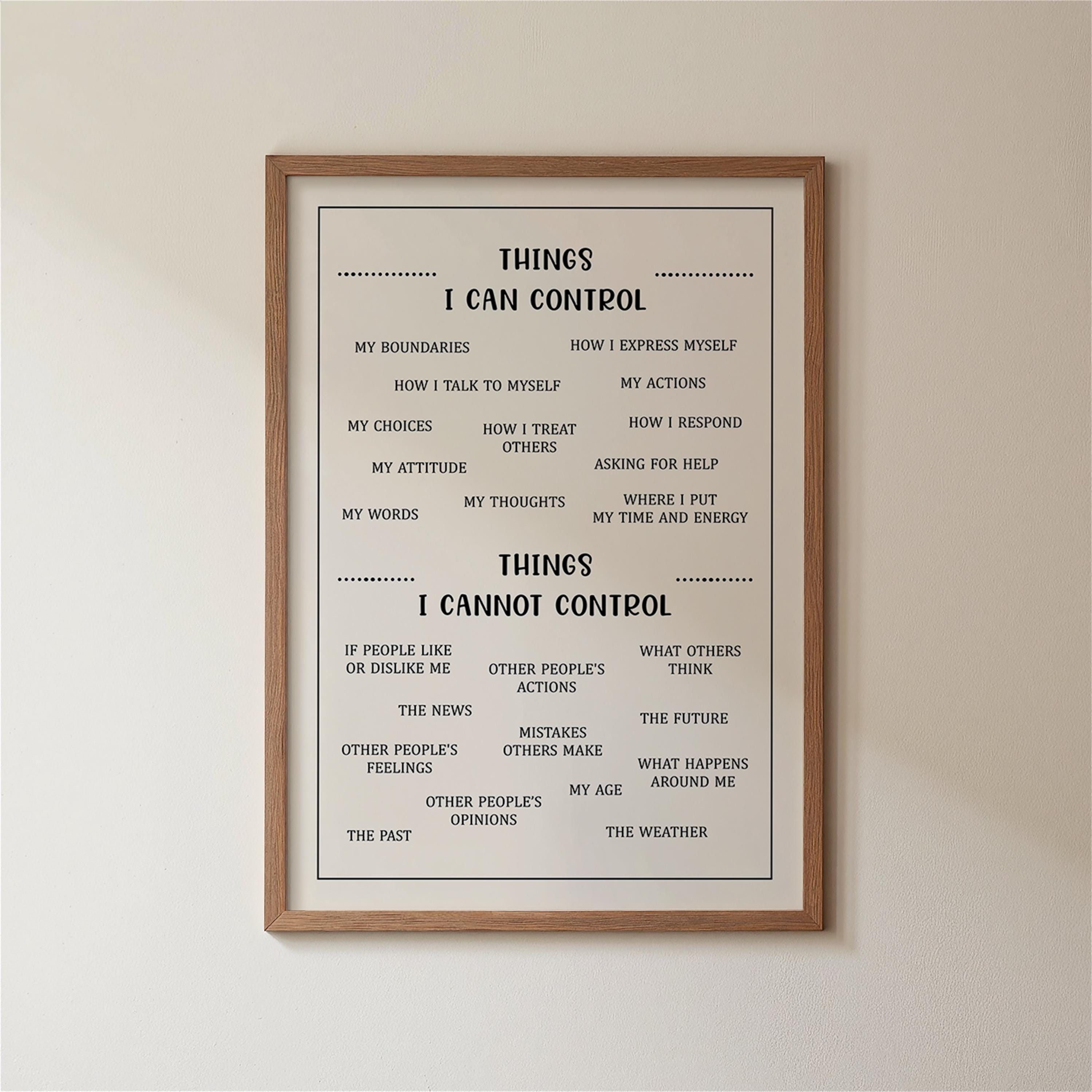 Things I Can and Cannot Control Poster, Mental Health Prints, Therapy ...
