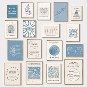 25 poster sulla salute mentale per l'ufficio terapeutico, set di stampe di psicologia per l'arredamento dell'ufficio del consulente, stampe artistiche da parete sulla salute mentale blu