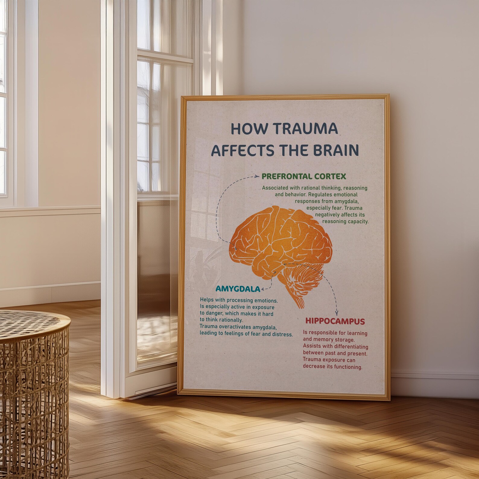 How Trauma Affects the Brain, Trauma Brain Poster, Mental Health Wall ...