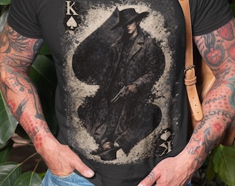 Western Gothic King of Spades Cowboy T-Shirt, Distressed Playing Card Graphic Tee