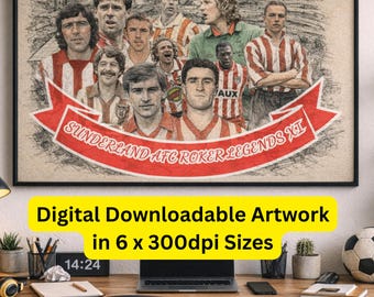 Sunderland AFC Legends Digital Wall Art | Roker Park Football Illustration Print | Black Cats Instant Download Poster