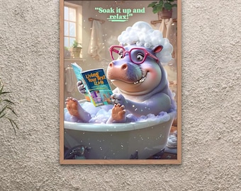 Funny Hippo Bathroom Art: "Soak it up and Relax" Quote (16x24in Digital Download)