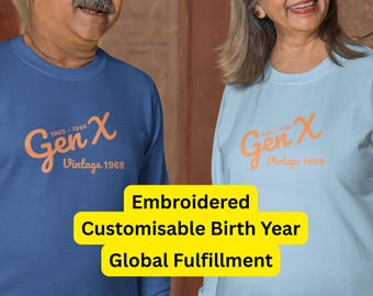 Custom Gen X Embroidered Sweatshirt, Retro Birth Year Gift