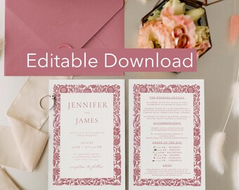 Editable Wedding Invitation Template, Botanical Border RSVP (Instant Download)