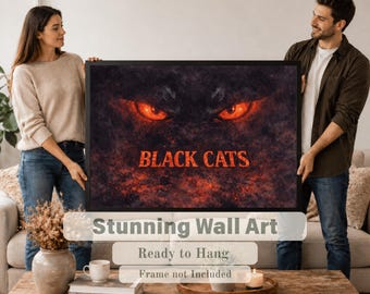 Black Cats Poster, Red Eyes Wall Art, Football Fan Decor, Silk Finish Print