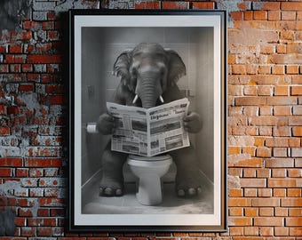 Funny Elephant Bathroom Print: Quirky Toilet Animal Art (Digital Download)