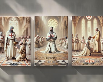 Medieval Templar Knights Triptych – "Poverty, Chastity, Obedience"