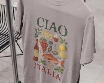 T-shirt Ciao Italia: maglietta grafica con tema cibo e viaggi in Italia