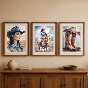 Set of 3 Cowgirl Wall Art, Neutral Western Wall Print, Country Aesthetic, American Country Art, Western Boot Print, DIGITAL DOWNLOAD