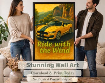 Neon Yellow Sports Car Painting: Ride With The Wind Art Print (Digital Download