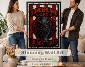 Sunderland AFC Black Cats Poster, Oil Painting Style Football Fan Art, Physical Rolled Print