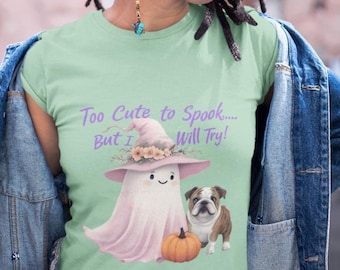Pink Ghost Halloween T-shirt, Witch Hat, Cute Spooky Tee